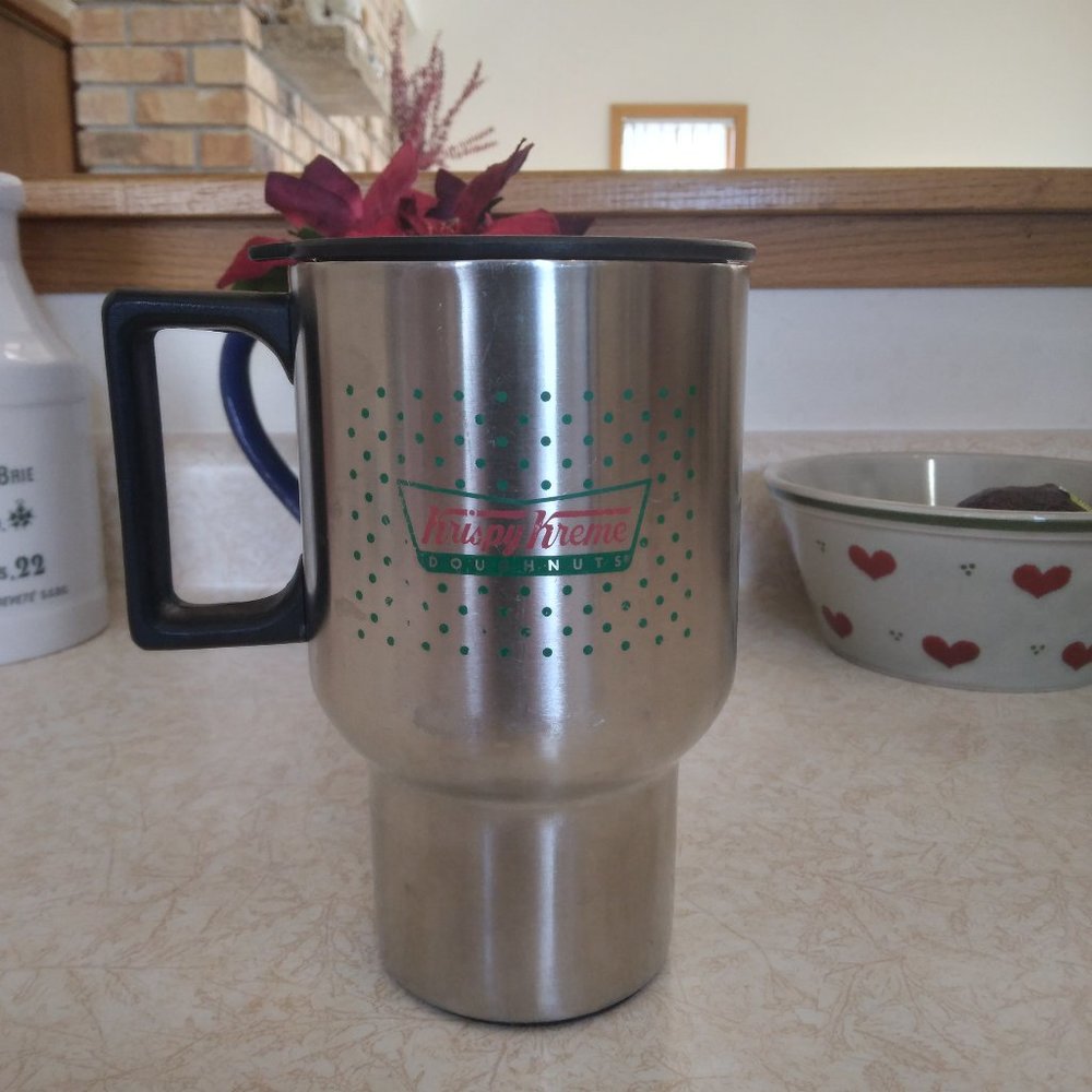 Coffee Mug, Krispy Kreme, Vintage, Travel, Stainless Steel, With Lid